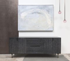 Titan Credenza, Cerused Oak, Blackened Steel Frame with Patinated Brass Legs