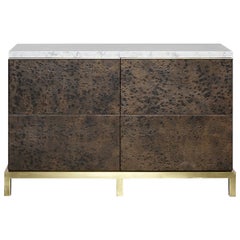 Titan Leather, Marble and Brass Cabinet with Drawers