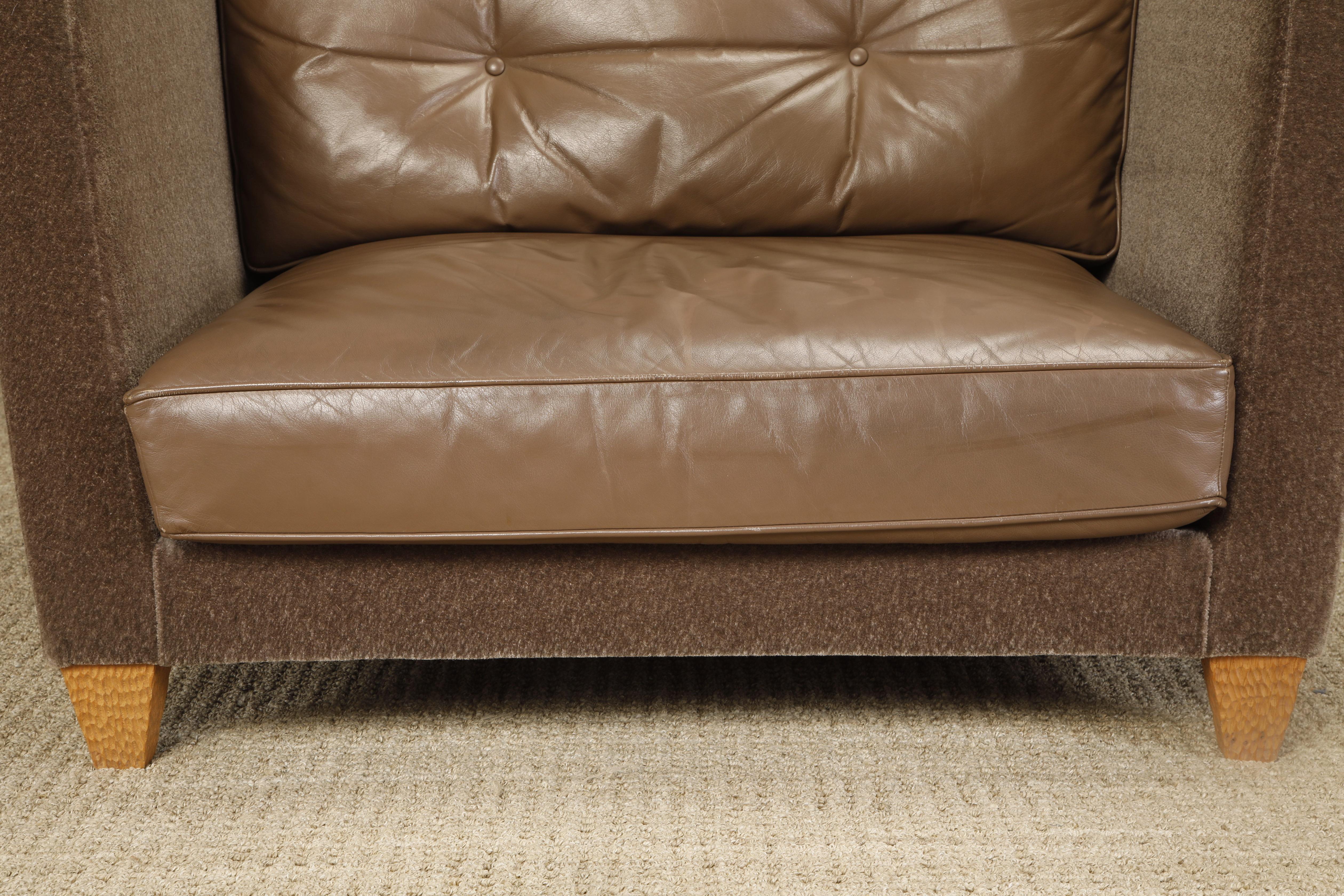 'Titan' Oversized Club Chairs by Olivier Gagnère in Mohair, Leather, and Bronze For Sale 4