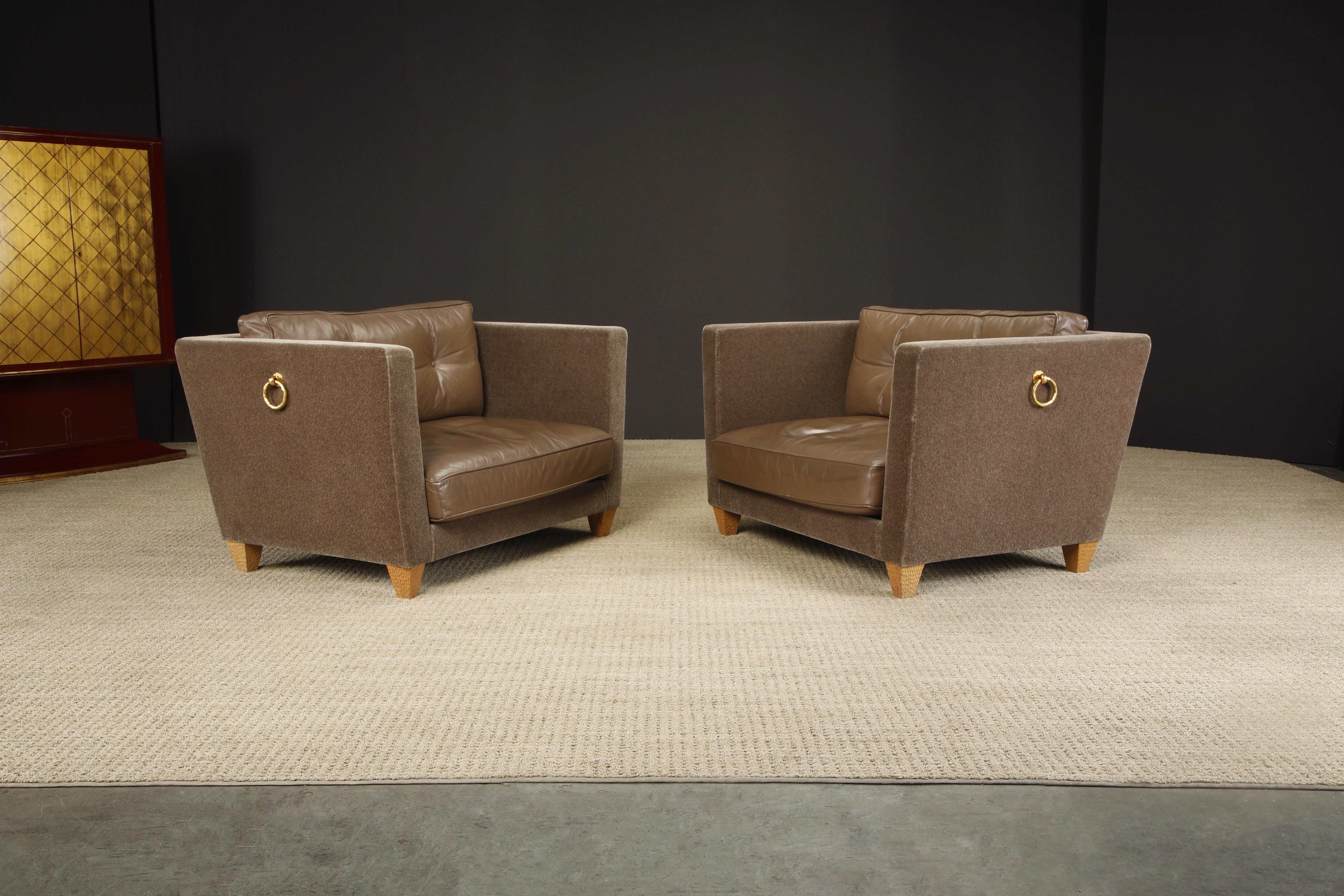 Modern 'Titan' Oversized Club Chairs by Olivier Gagnère in Mohair, Leather, and Bronze For Sale