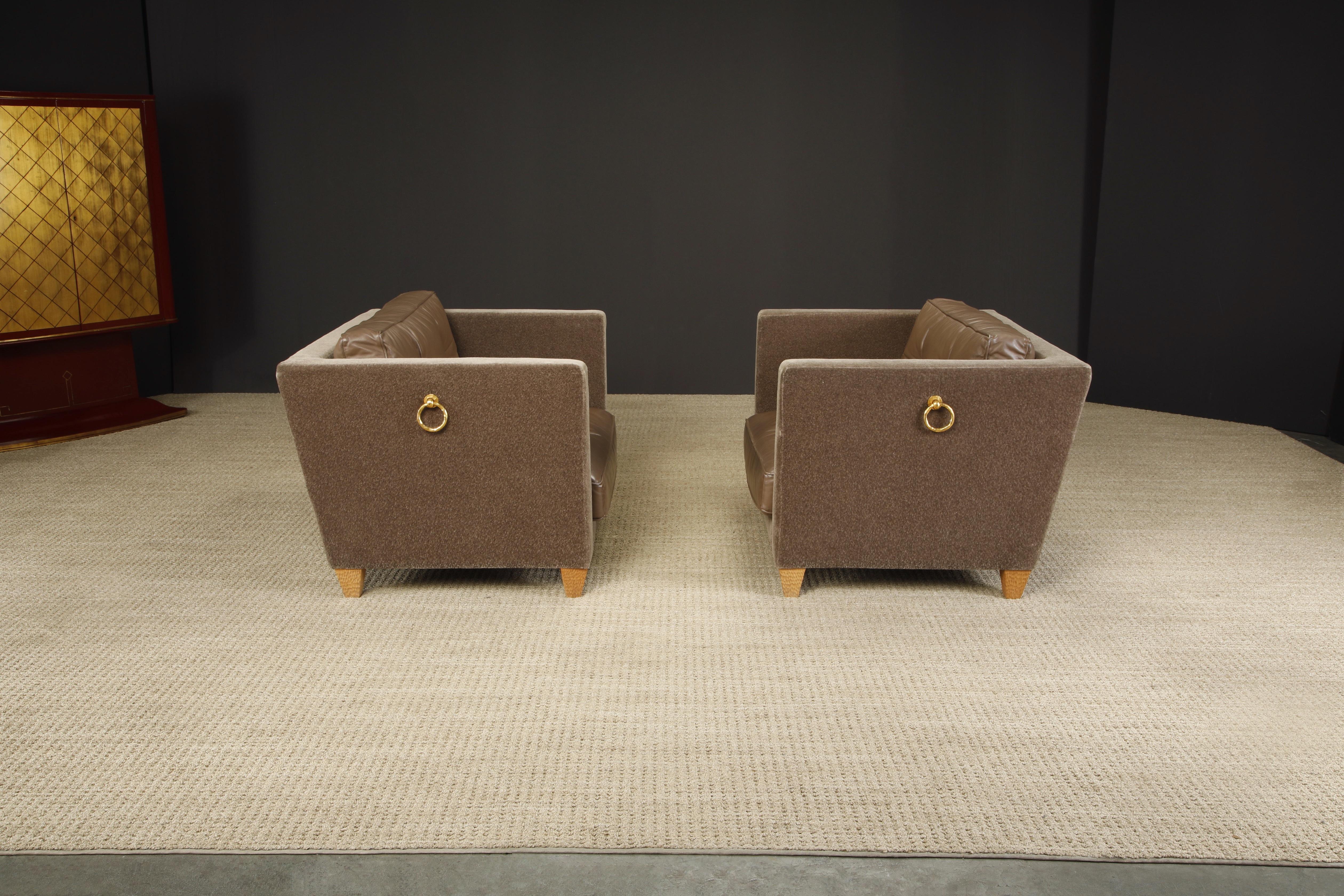 French 'Titan' Oversized Club Chairs by Olivier Gagnère in Mohair, Leather, and Bronze