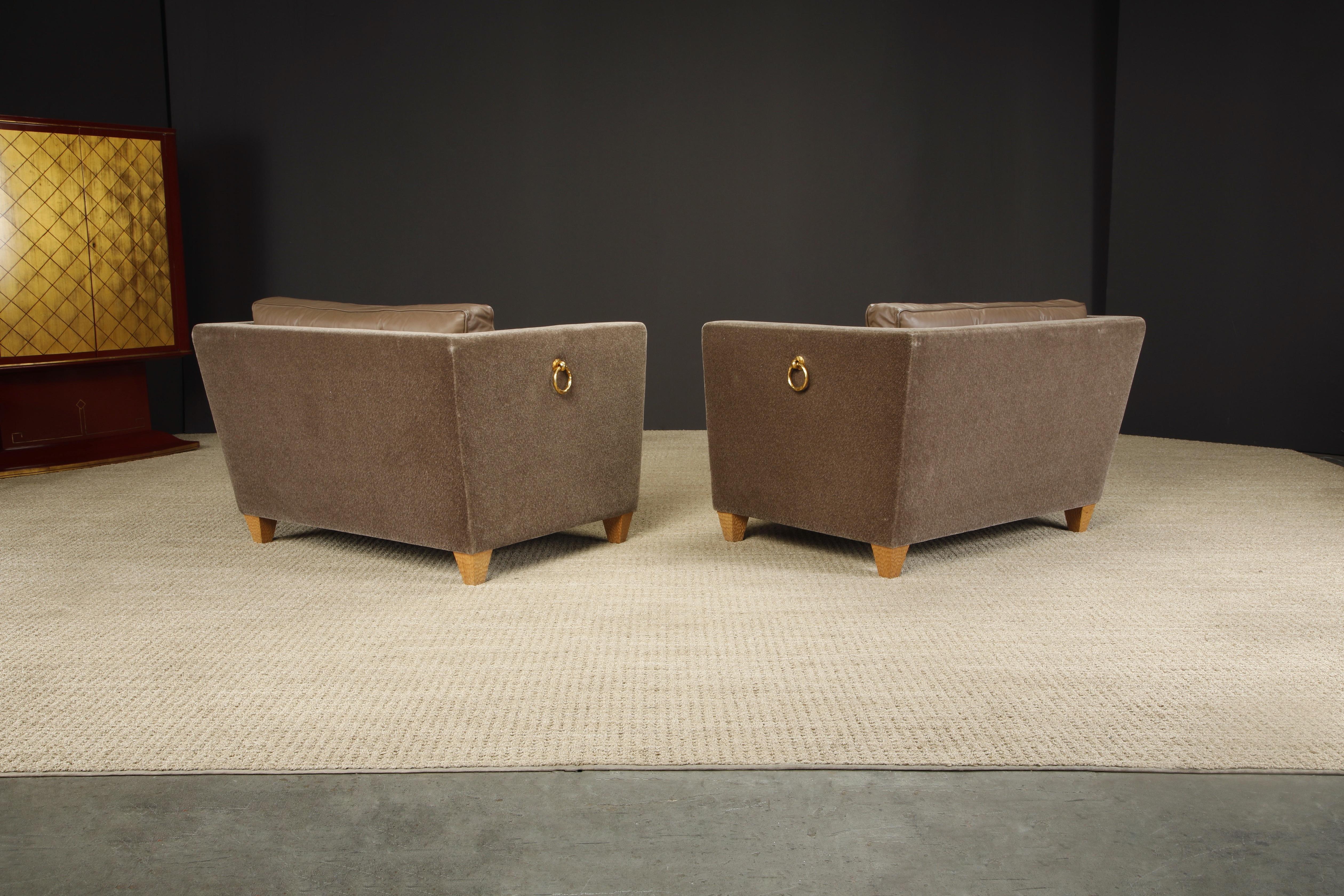 'Titan' Oversized Club Chairs by Olivier Gagnère in Mohair, Leather, and Bronze In Good Condition For Sale In Los Angeles, CA