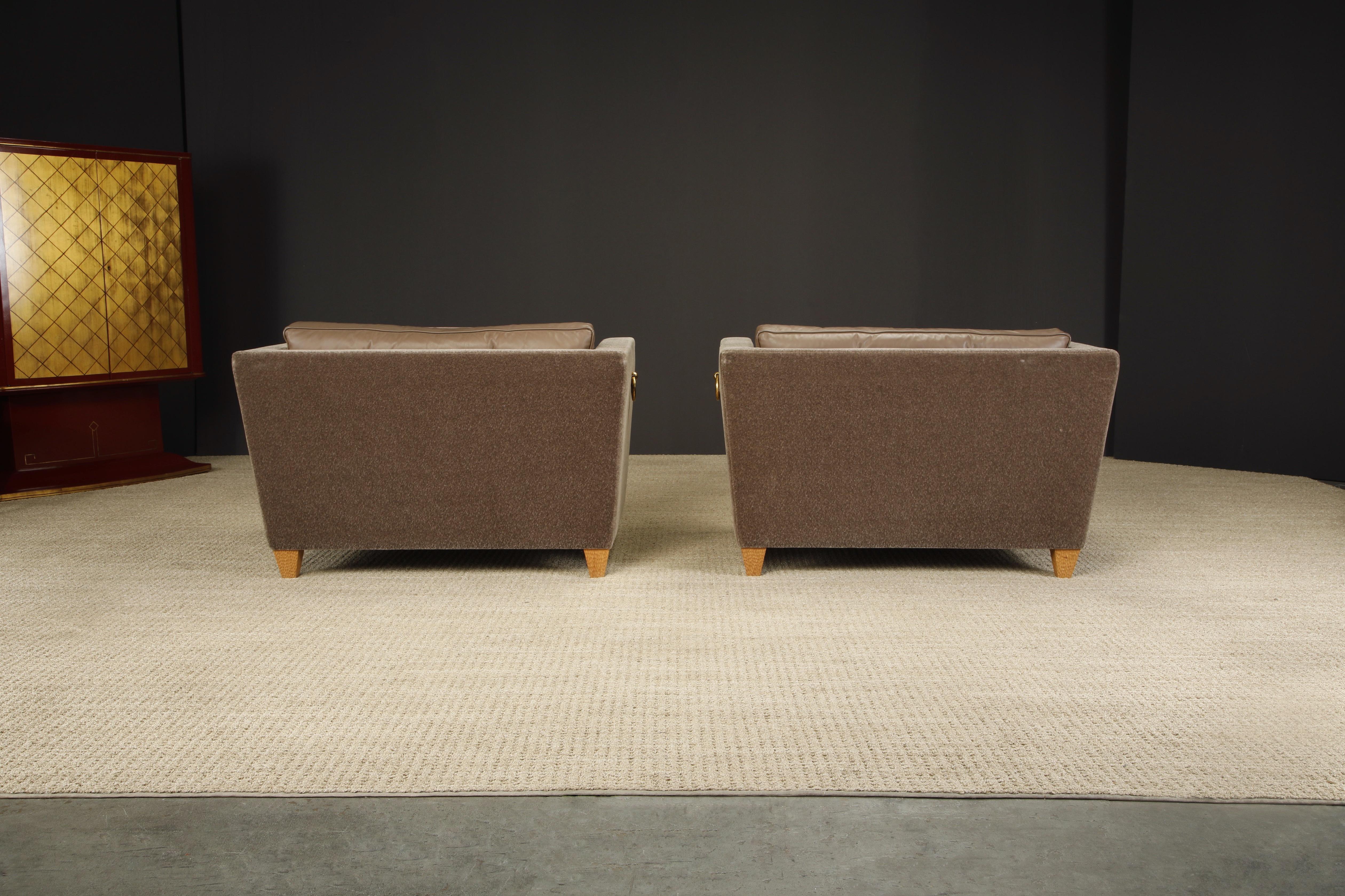 Late 20th Century 'Titan' Oversized Club Chairs by Olivier Gagnère in Mohair, Leather, and Bronze