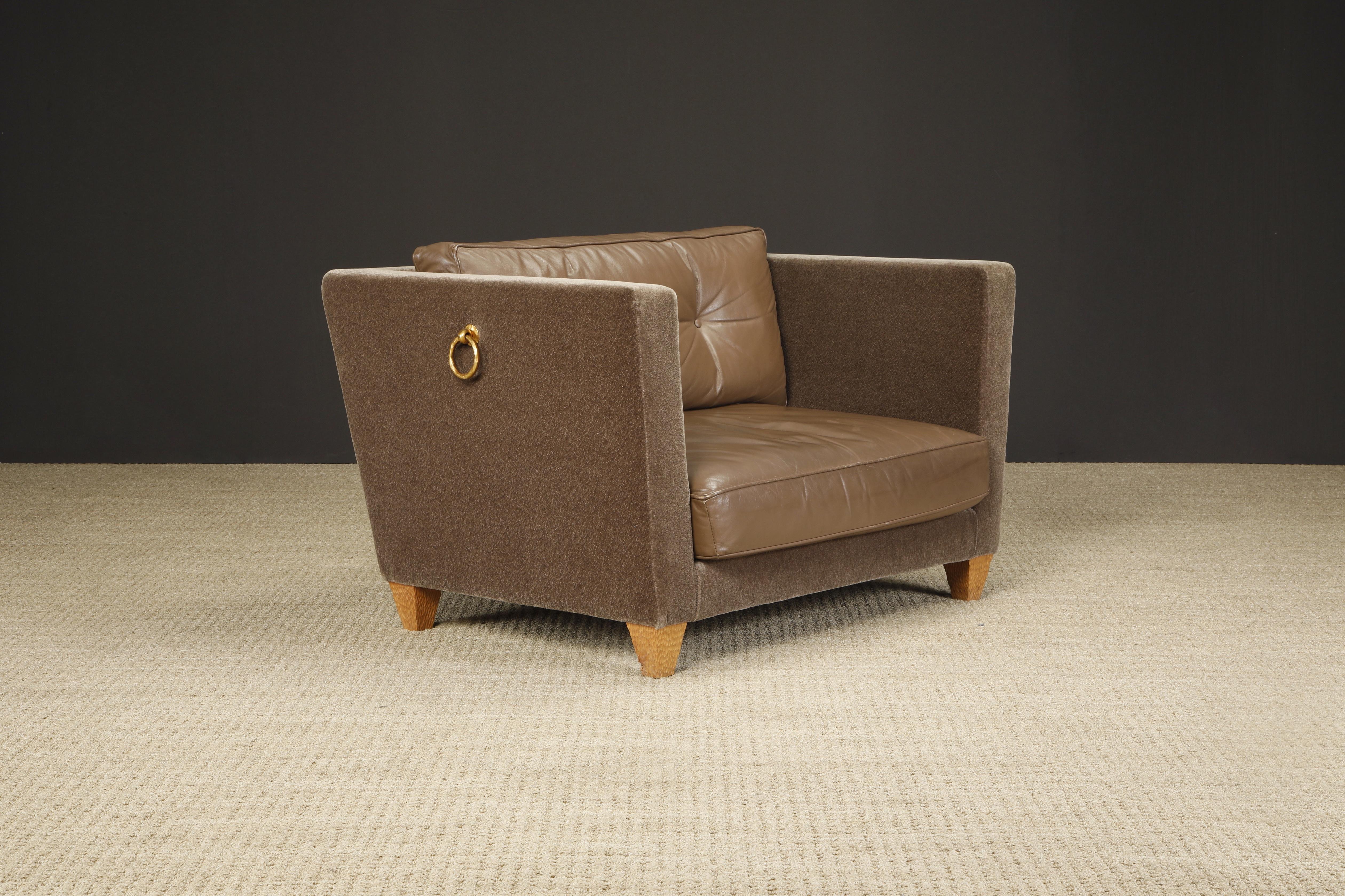 'Titan' Oversized Club Chairs by Olivier Gagnère in Mohair, Leather, and Bronze For Sale 1