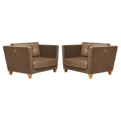 'Titan' Oversized Club Chairs by Olivier Gagnère in Mohair, Leather, and Bronze