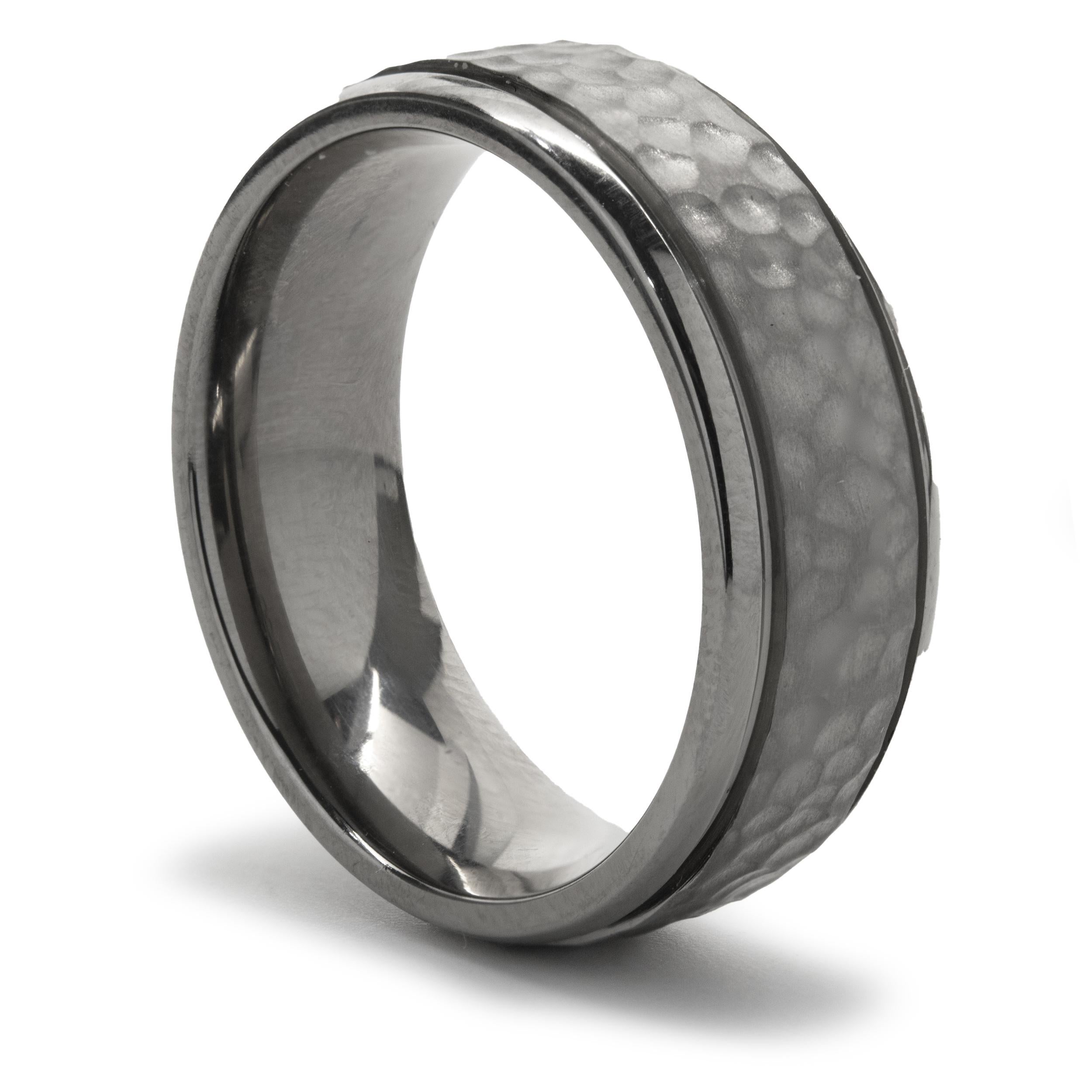Designer: custom 
Material: Titanium
Dimensions: band is 8mm wide 
Ring Size: 10.25
Weight: 5.15 grams
