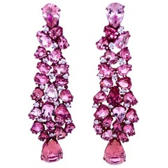 Titanium and Gold Diamonds and Pink Tourmalines Earrings Chandelier