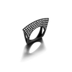 Titanium and White Diamond Lotus Ring