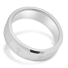 Titanium Beveled Ring w/Lasered Crosses