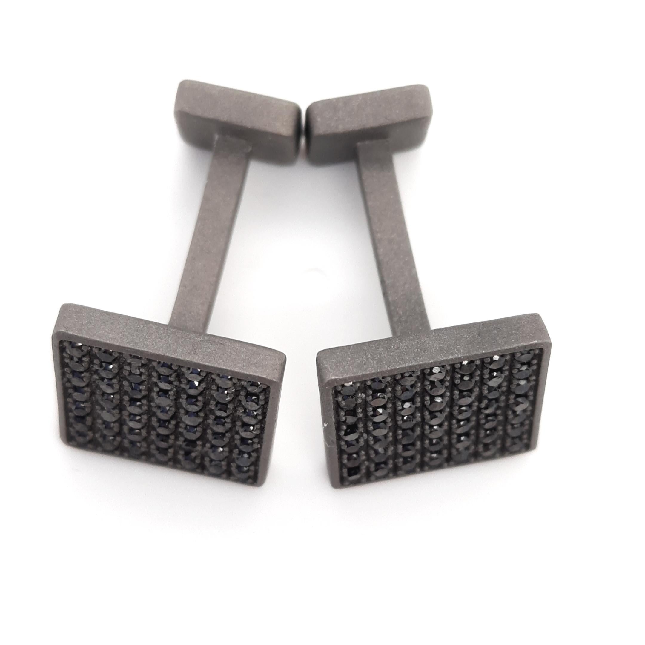 Contemporary Titanium Black Diamond Square Cufflinks For Sale