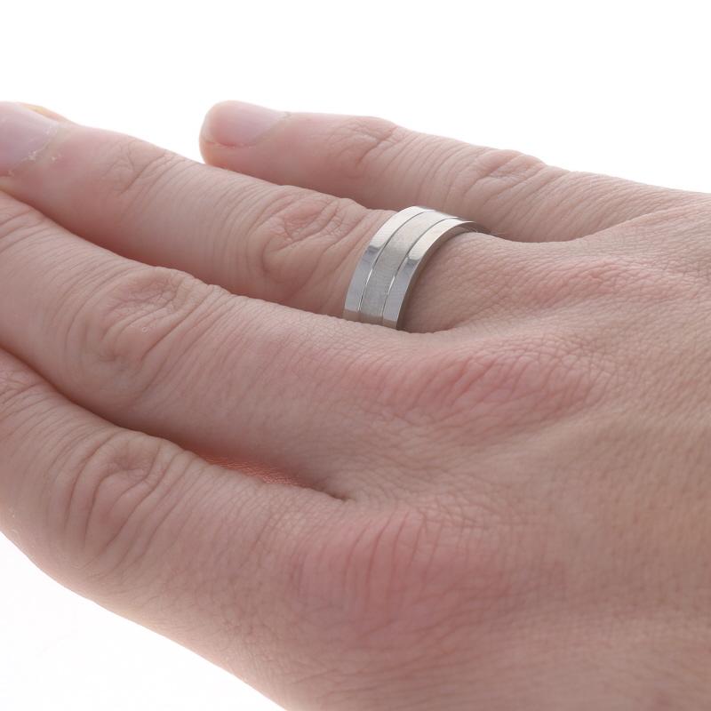 Titanium Brushed Stripe Men's Wedding Band - Comfort Fit Ring Size 10 1/2 2