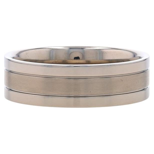 Titanium Brushed Stripe Men's Wedding Band - Comfort Fit Ring Size 10 1/2