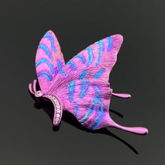 Titanium Butterfly Brooch — Iridescent Fuchsia, Pink & Blue with Diamond