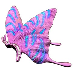Titanium Butterfly Brooch — Iridescent Fuchsia, Pink & Blue with Diamond