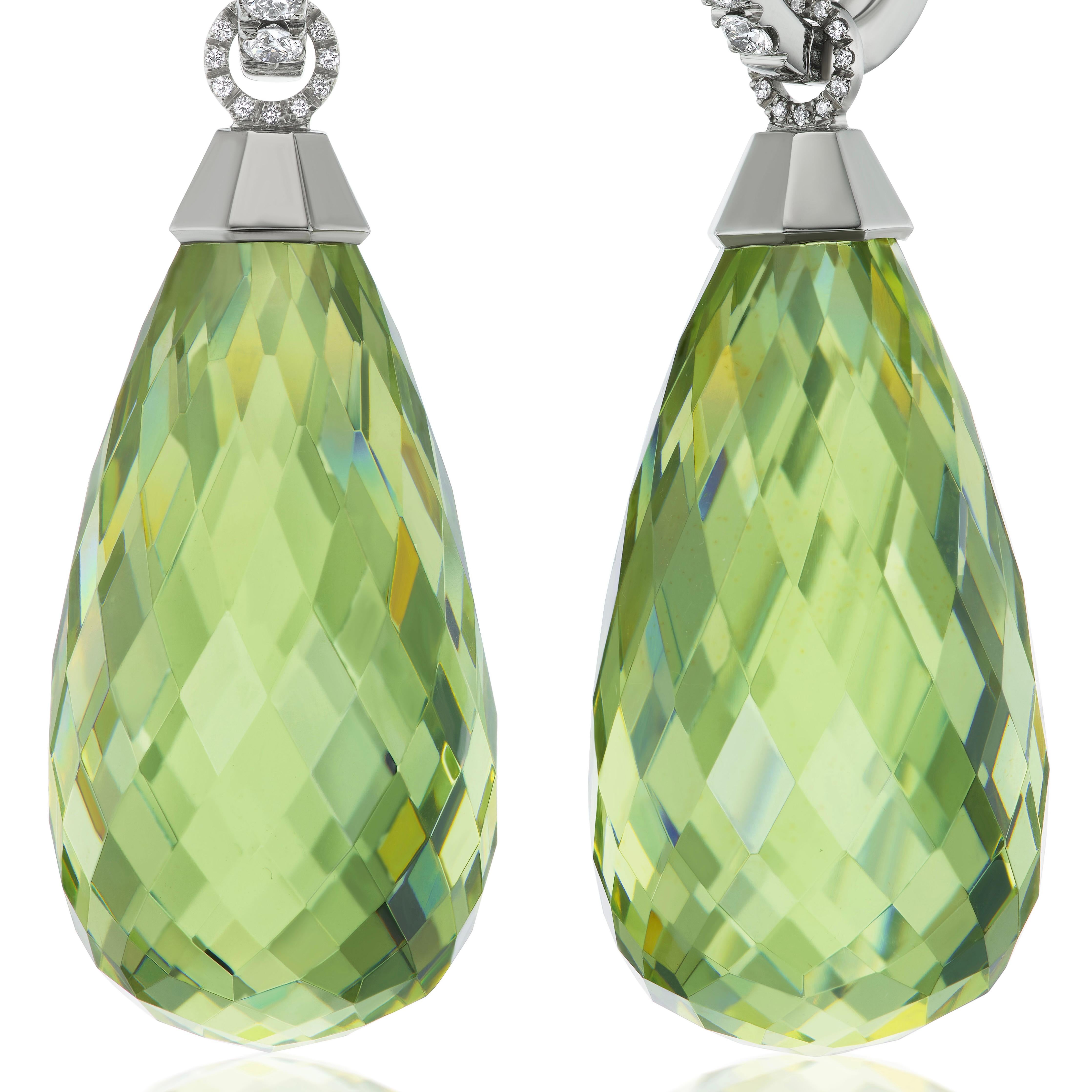 da uomo o donna Orecchini a goccia in titanio con diamante e ambra verde in vendita