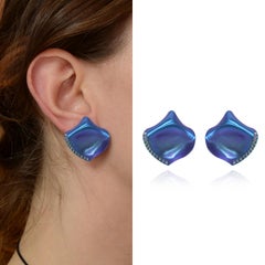 Blue Titanium Diamond 18KT Rose Gold Petals Earrings