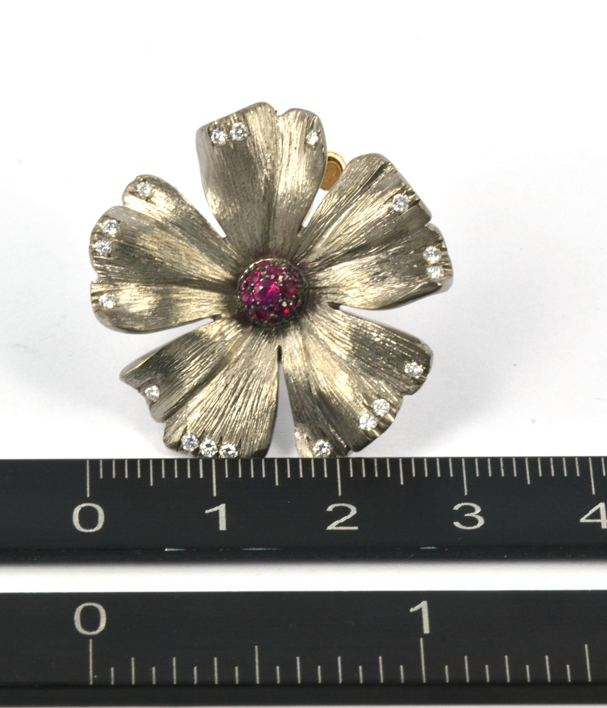 Contemporary Titanium Natural Diamond Ruby  18 KT Rose Gold Happy Flower Earrings For Sale