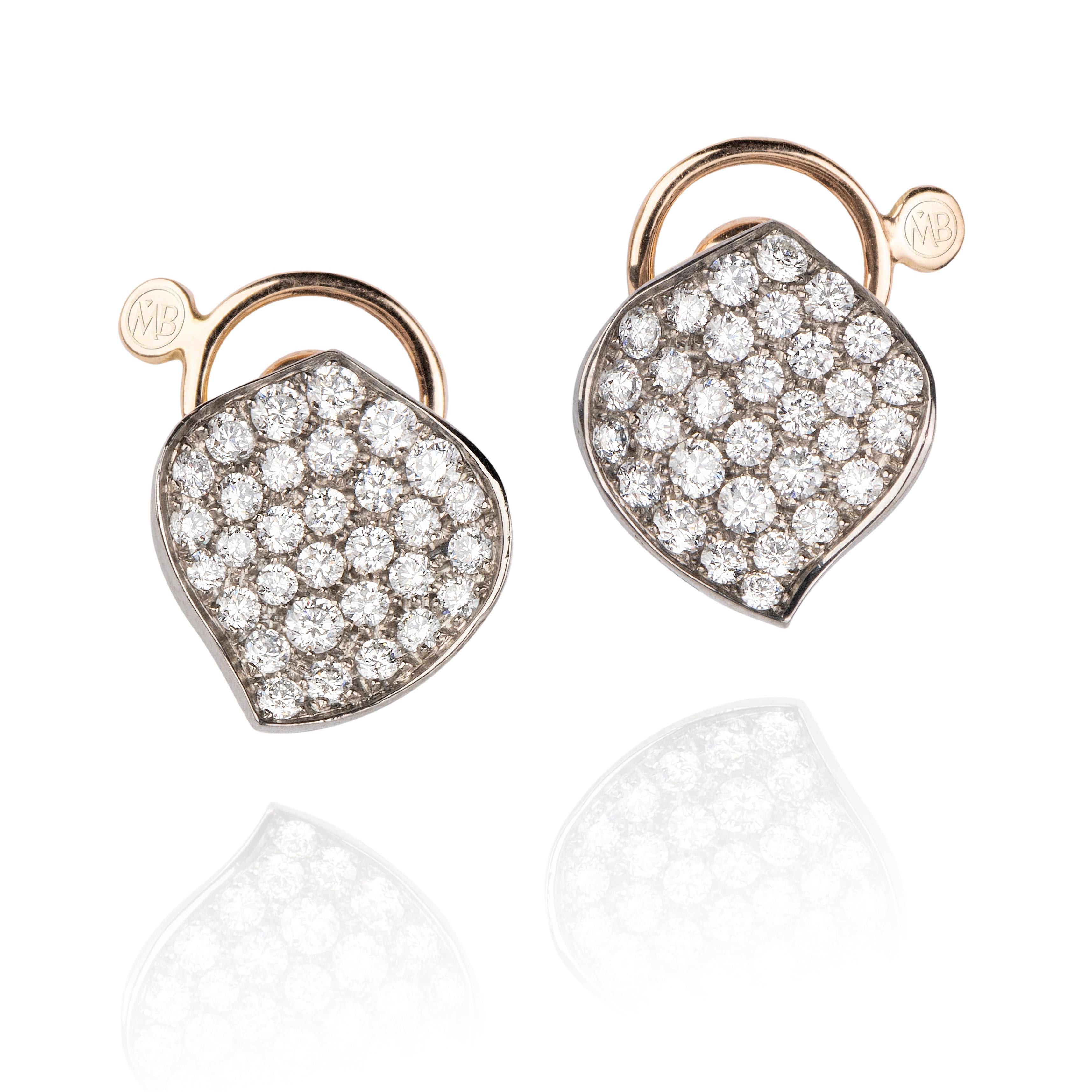 Round Cut Titanium Diamonds 18KT Rose Gold Made in Italy Petals Earrings Available Now