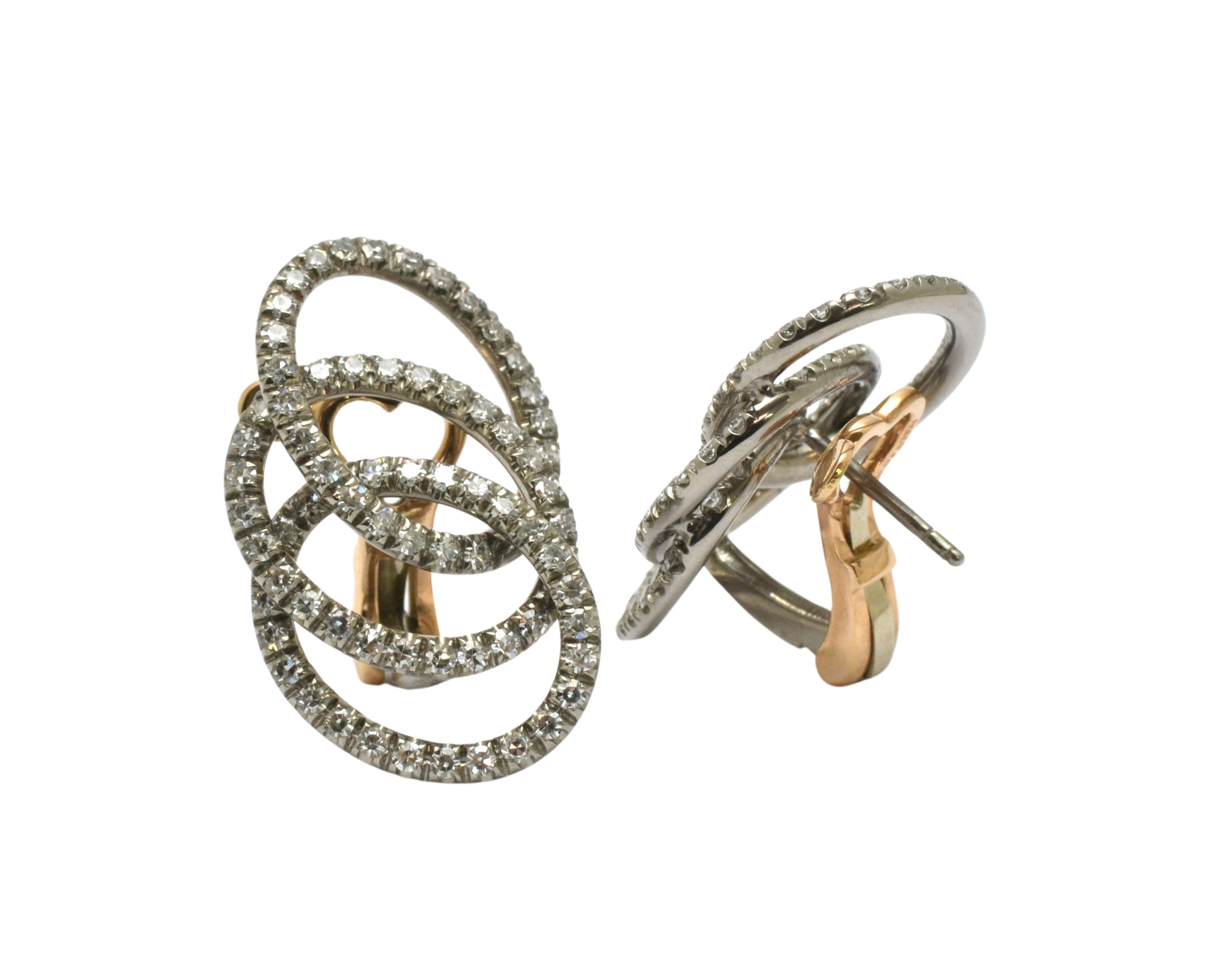 Round Cut Titanium Natural Diamonds 18KT Gold Olympia Earrings  The price has a reason! For Sale