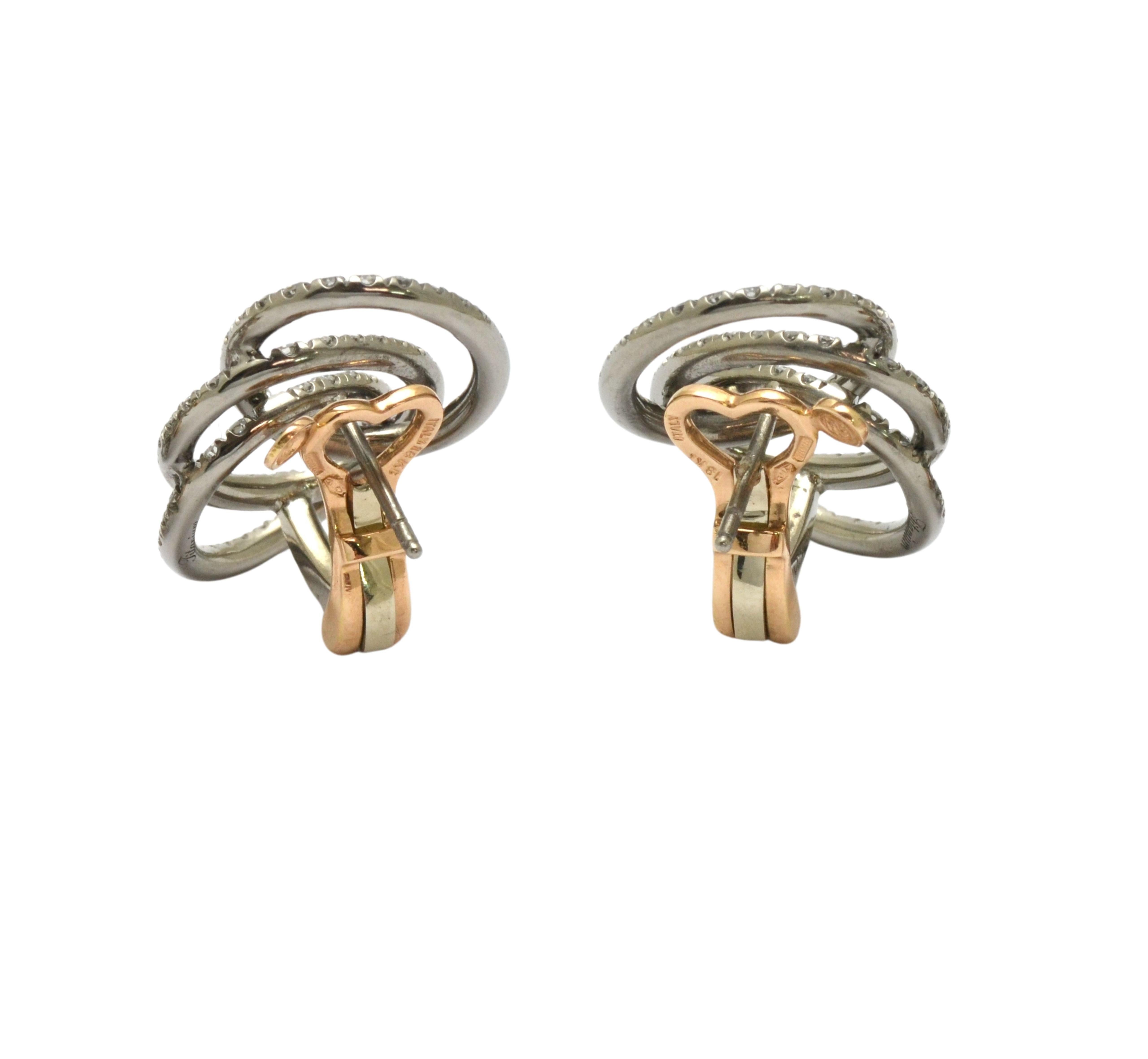 Women's Titanium Natural Diamonds 18KT Gold Olympia Earrings  The price has a reason! For Sale