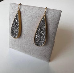 Titanium Drusy Earrings Set in 22 Karat Gold