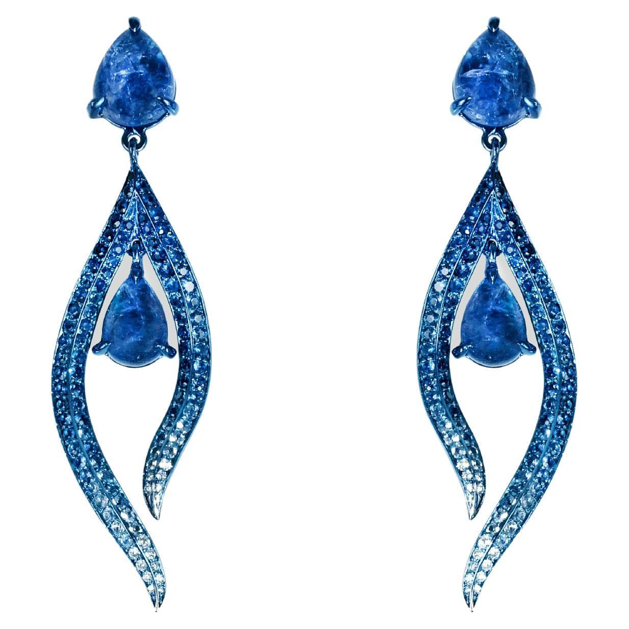 Titanium Earrings, Tanzanite 6.03 Carats, Sapphires 2.48 Carats, Diamonds 0.08ct For Sale