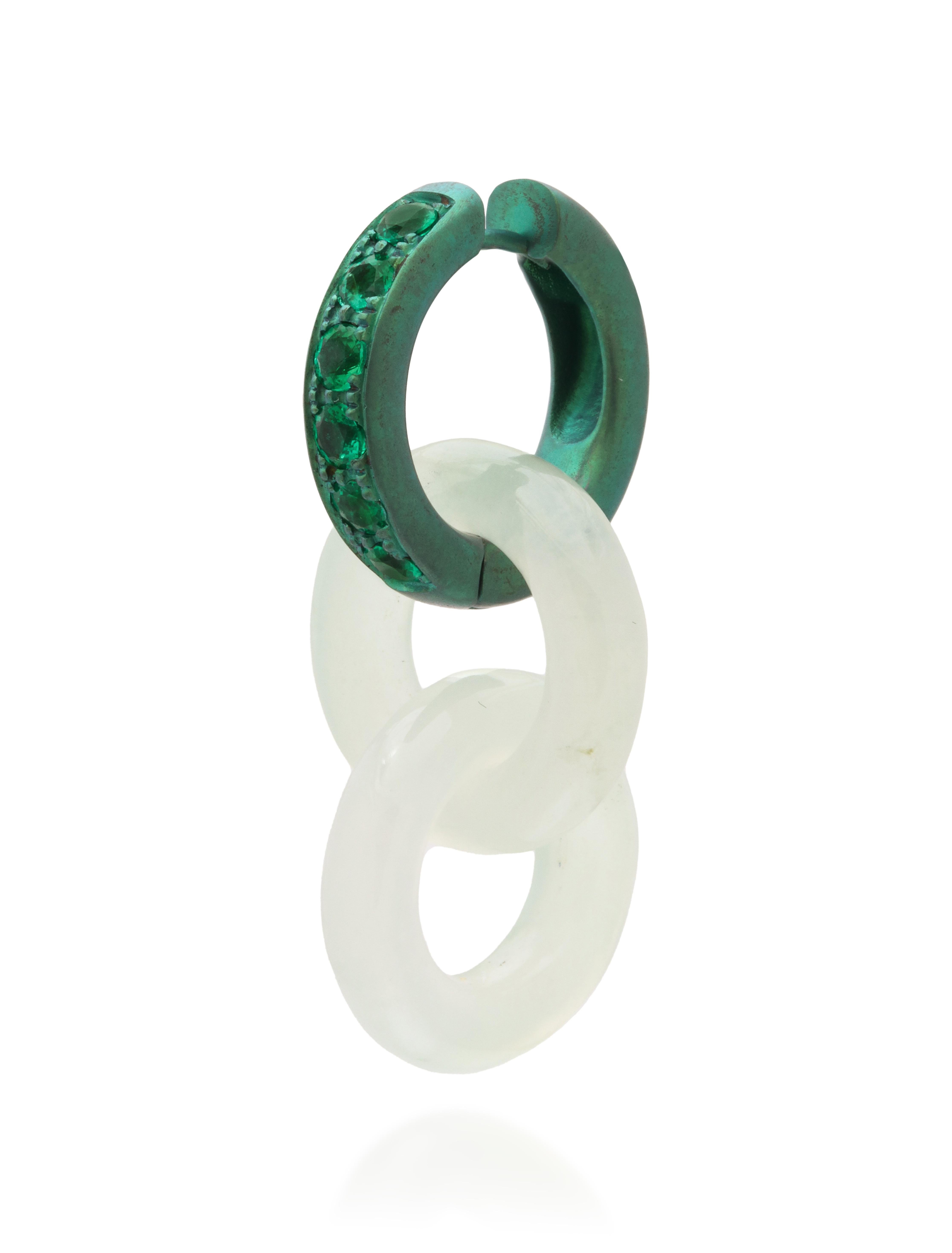 Women's or Men's Titanium Emerald Interlocked Jade Drop Earrings For Sale