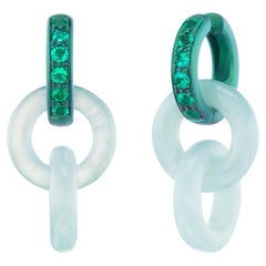 Used Titanium Emerald Interlocked Jade Drop Earrings