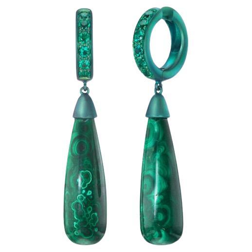 Titanium Emerald Malachite Drop Earrings For Sale