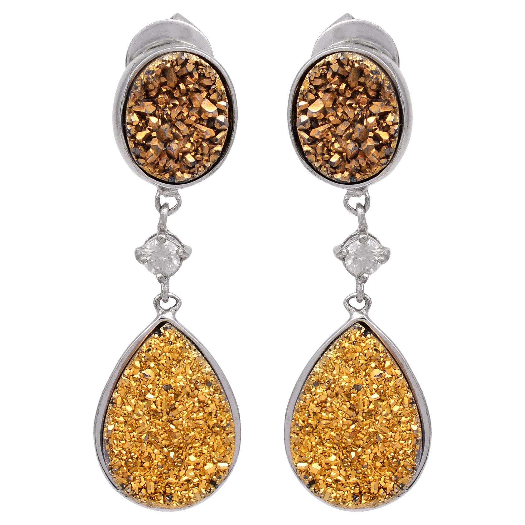 Gemstone Dangle Earrings Diamond Pave Silver 18 Karat Gold Fine