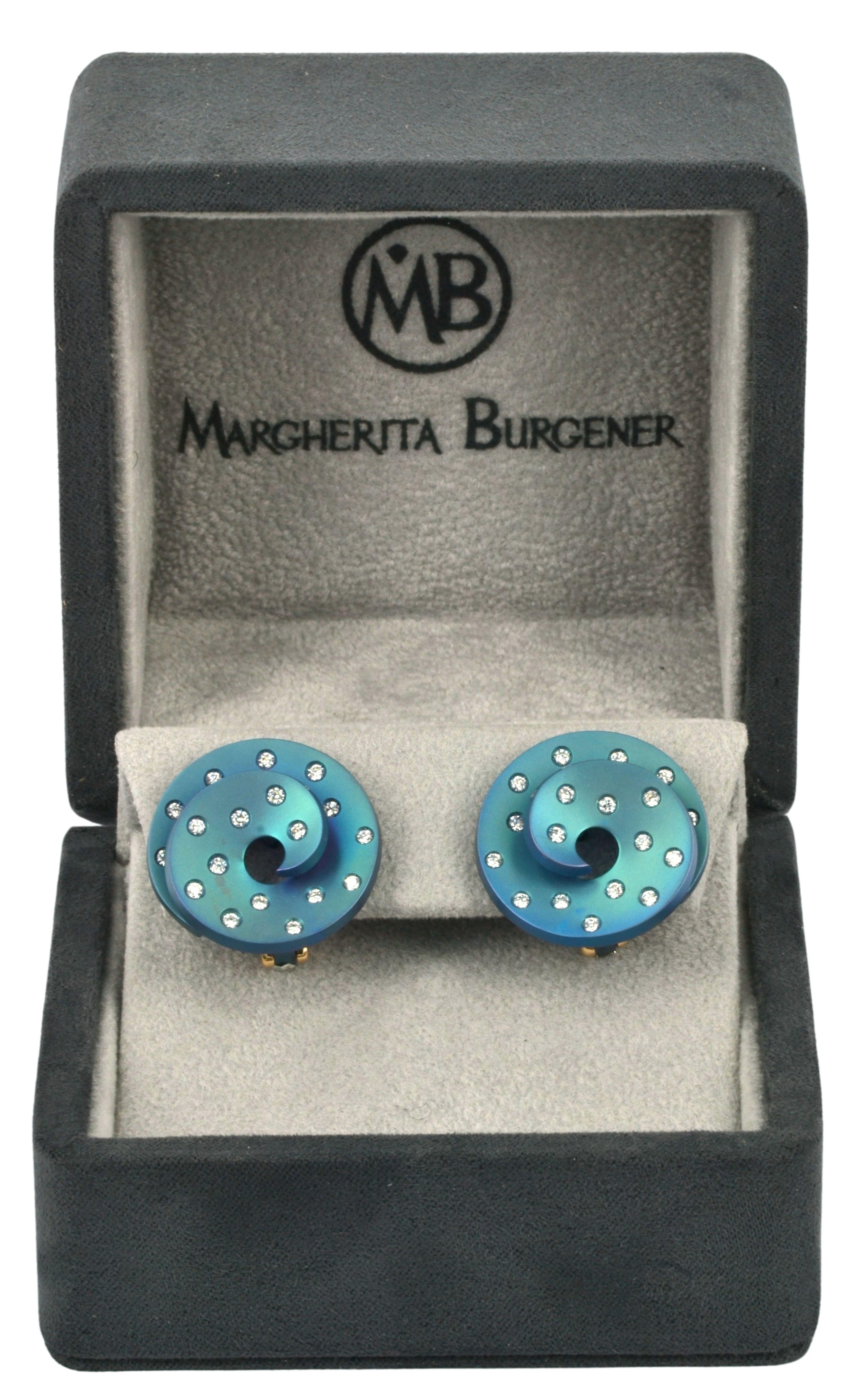 Pendientes Espiral Titanio Diamantes Naturales Oro Rosa 18KT Contemporáneo en venta