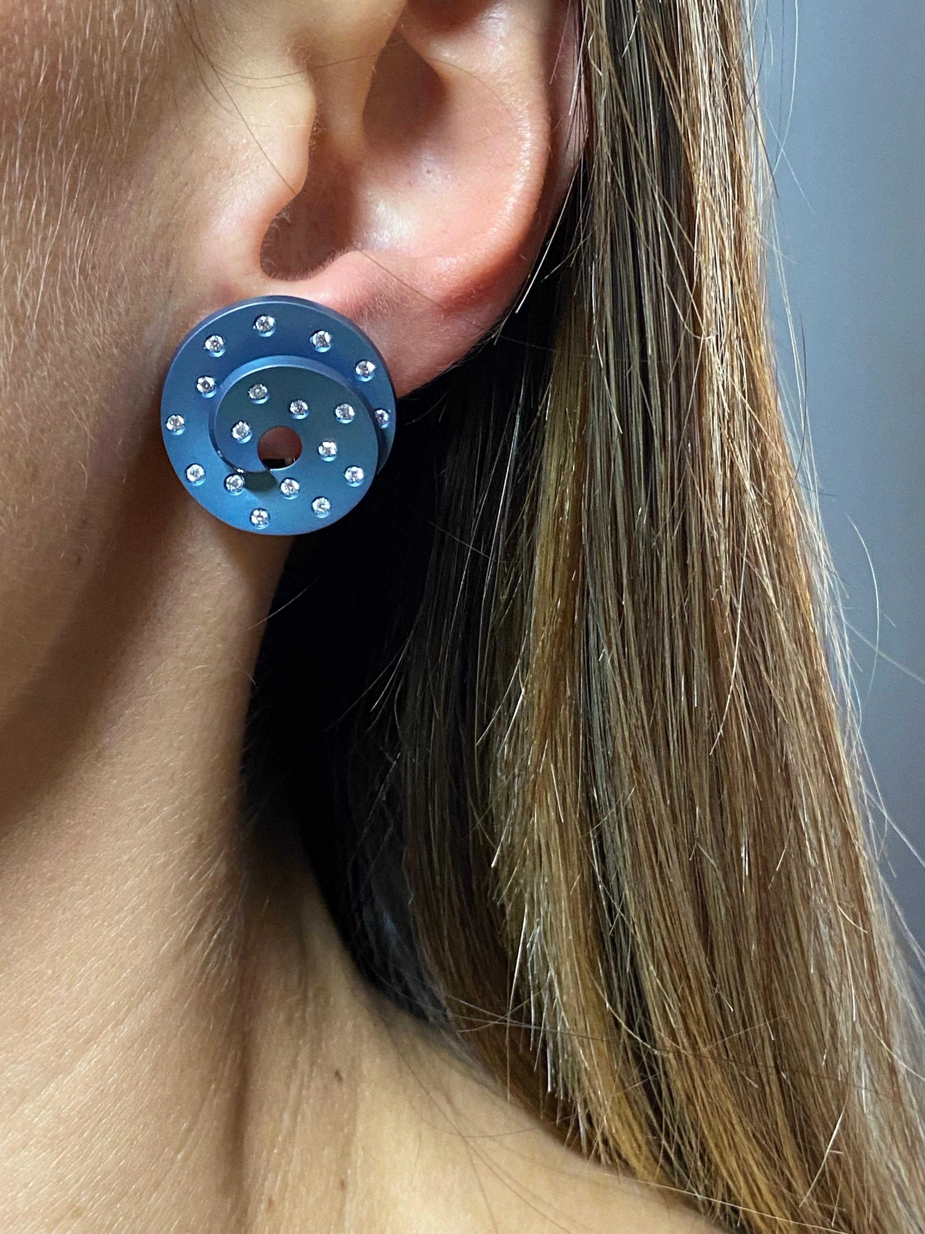 De las mujeres Pendientes Espiral Titanio Diamantes Naturales Oro Rosa 18KT en venta