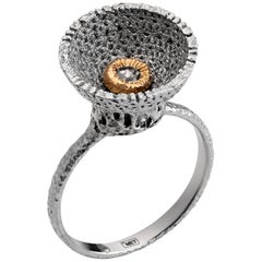 Titanium Ring “Rose” with 14 Karat Gold Detail and 0.09 Carat Diamond