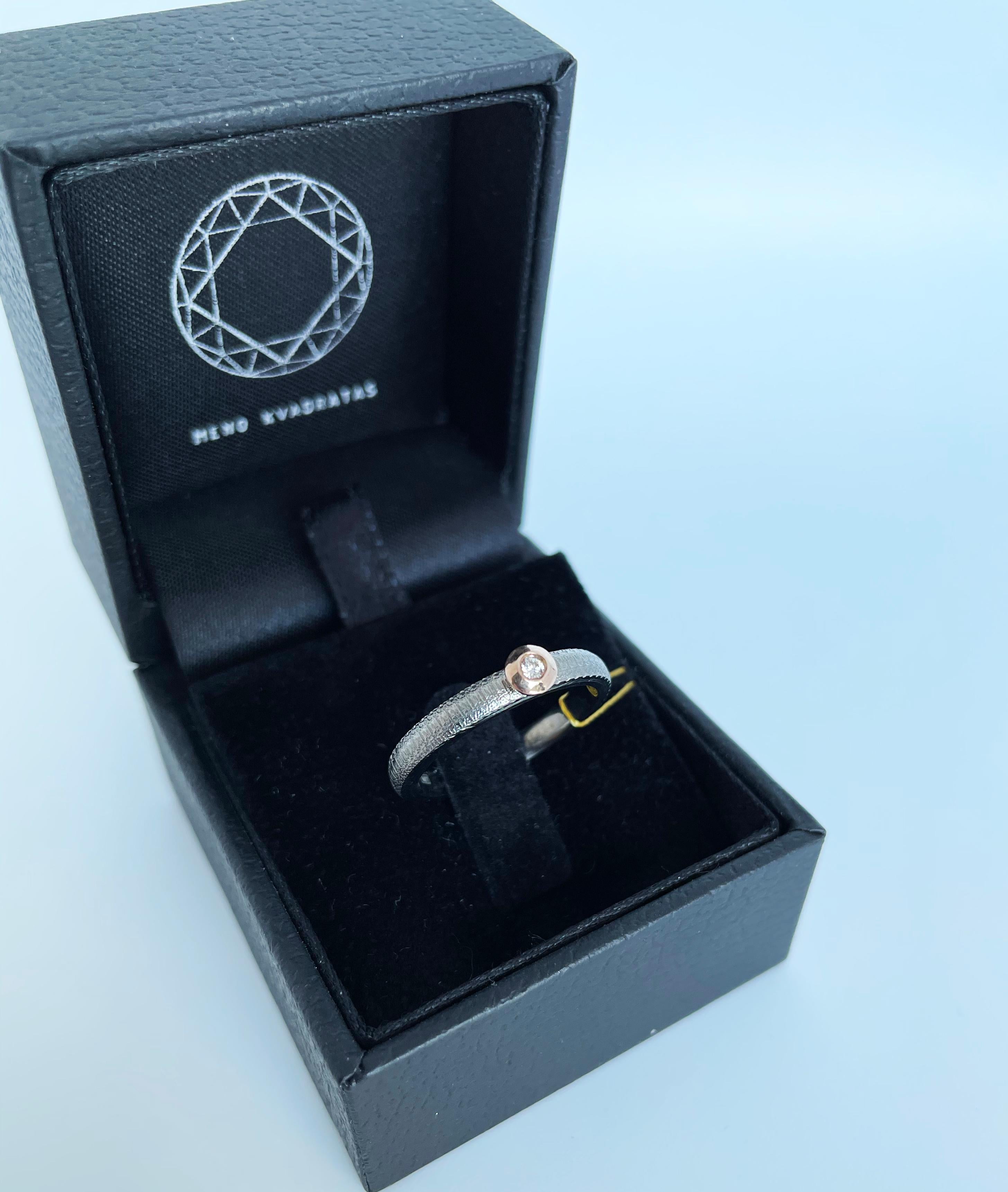 Round Cut Titanium Ring with Diamond and Gold - Engagement - Anniversary - Birthday Gift For Sale