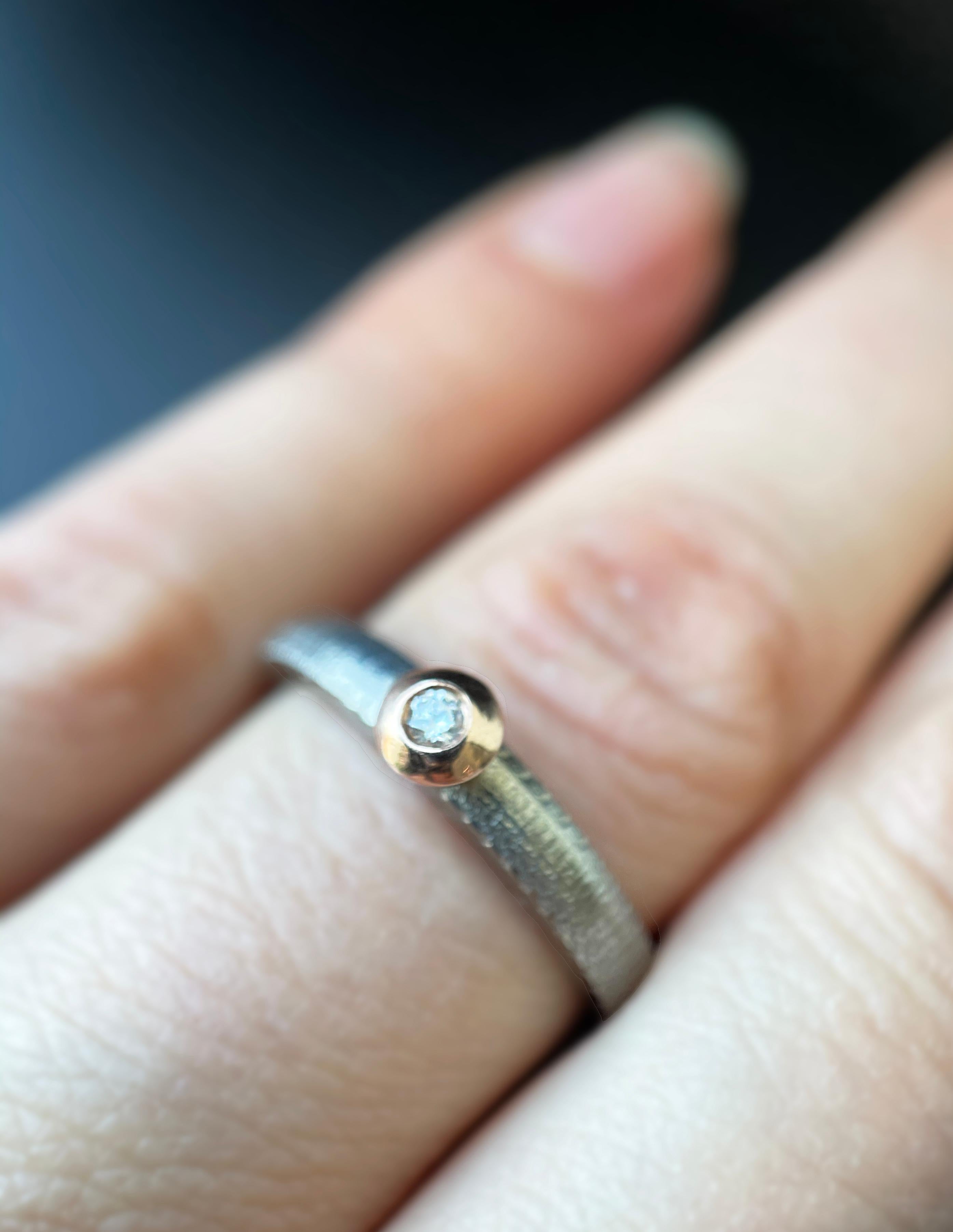 Titanium Ring with Diamond and Gold - Engagement - Anniversary - Birthday Gift For Sale 1