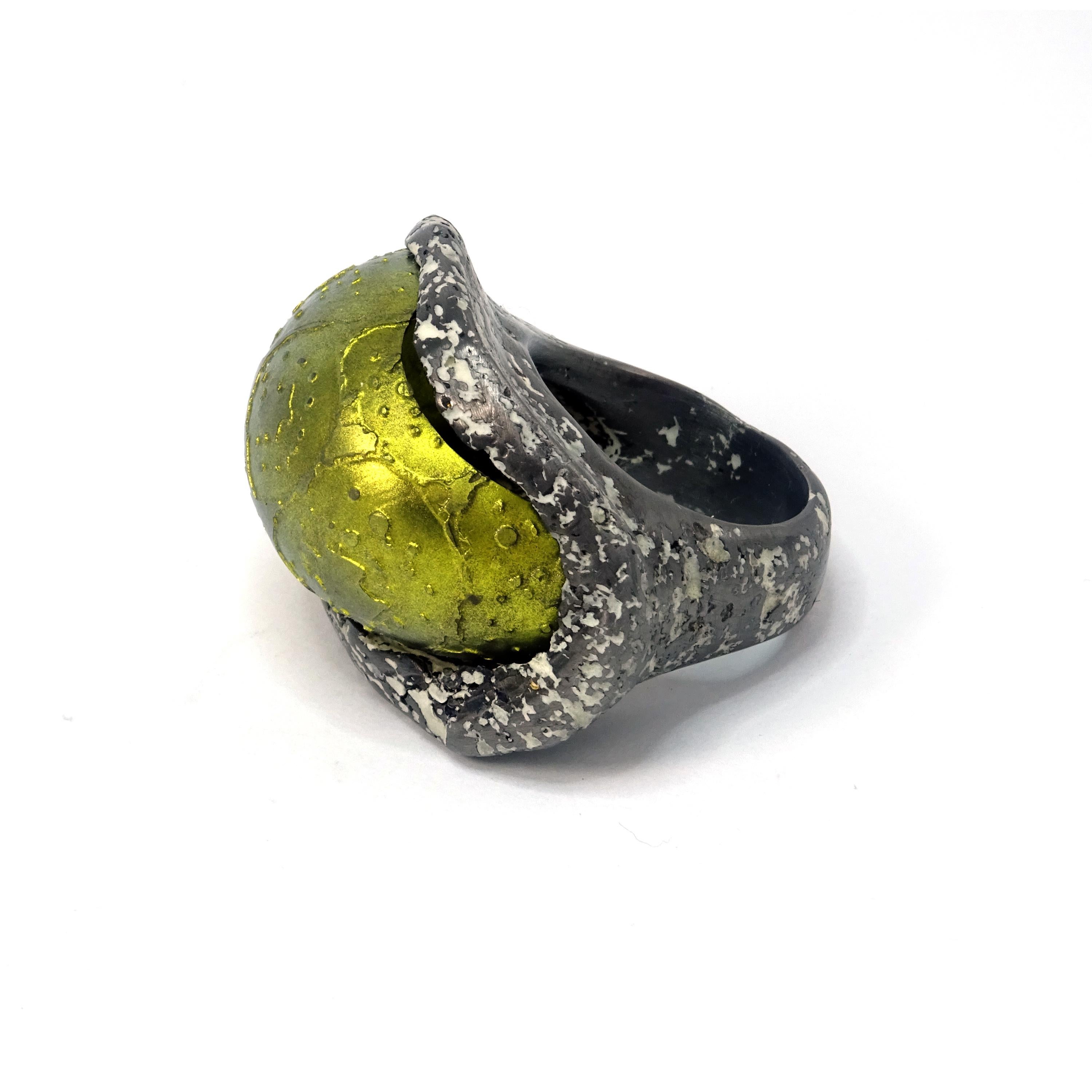 Jose Marin Titanium Yellow Sterling Silver Black Cocktail Rings  In New Condition For Sale In València, ES