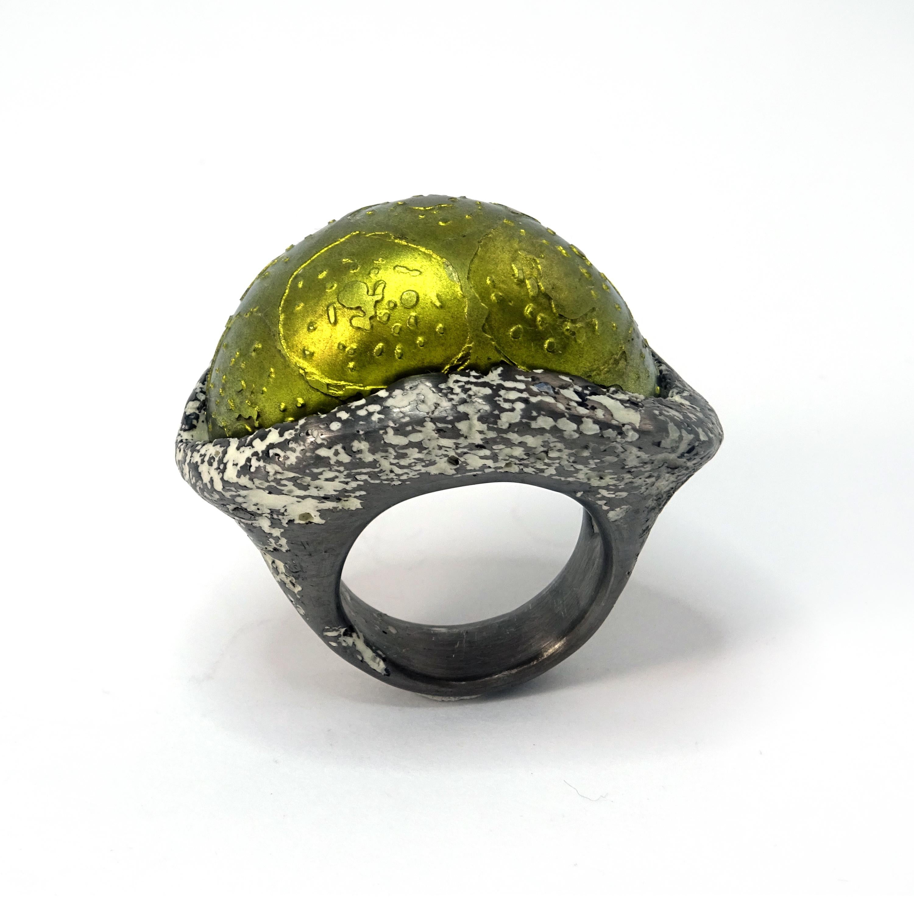 Women's or Men's Jose Marin Titanium Yellow Sterling Silver Black Cocktail Rings  For Sale