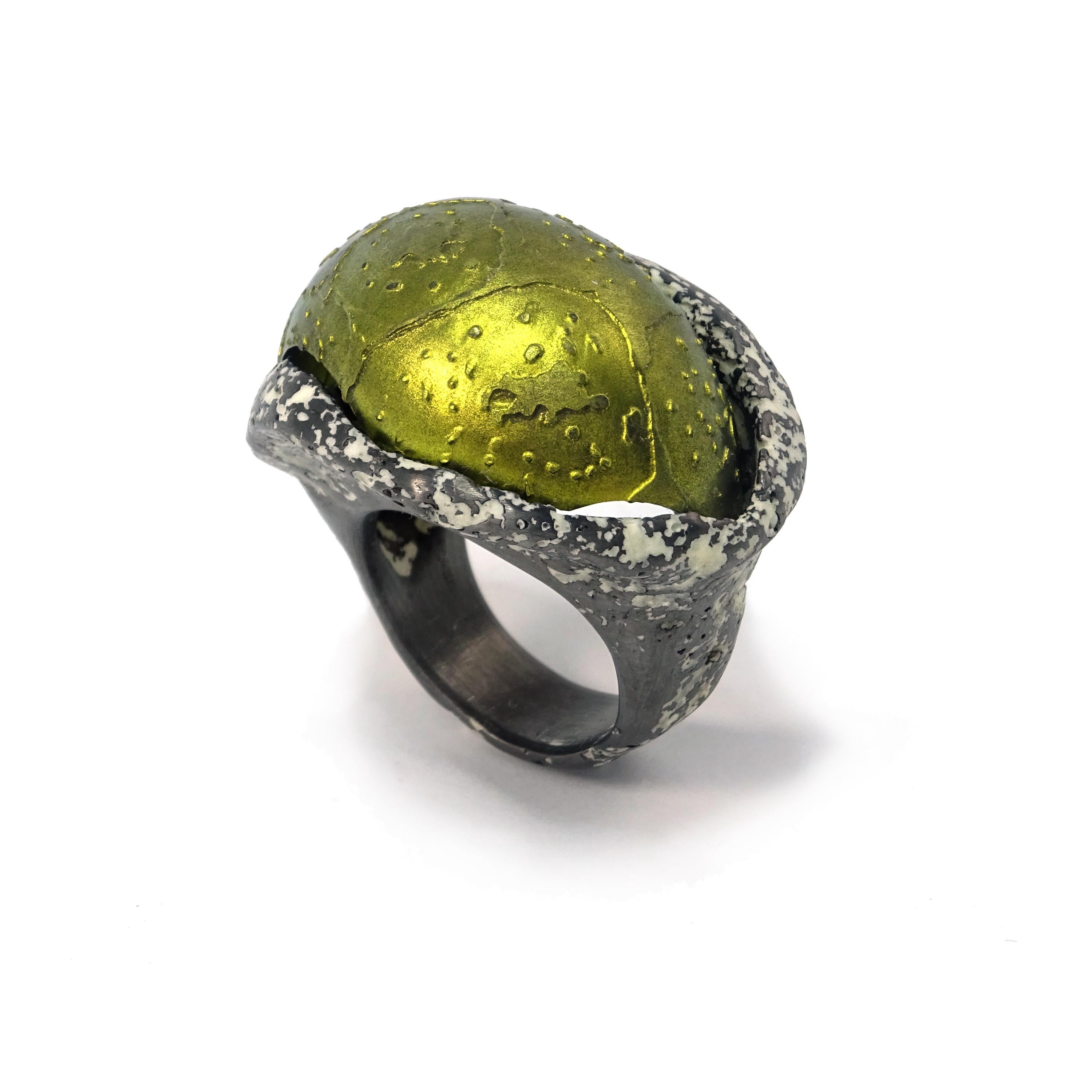 Jose Marin Titanium Yellow Sterling Silver Black Cocktail Rings  For Sale 1