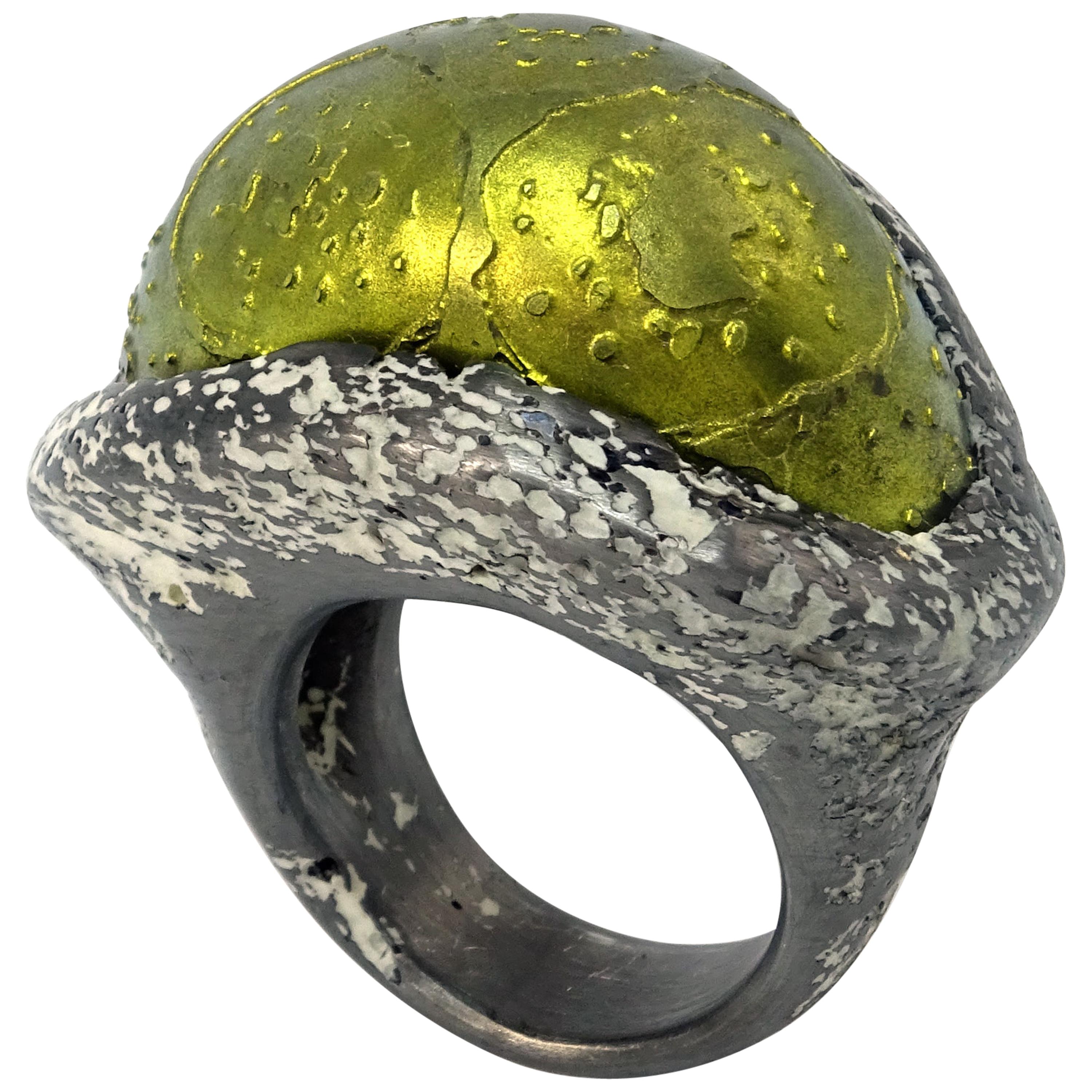 Jose Marin Titanium Yellow Sterling Silver Black Cocktail Rings  For Sale