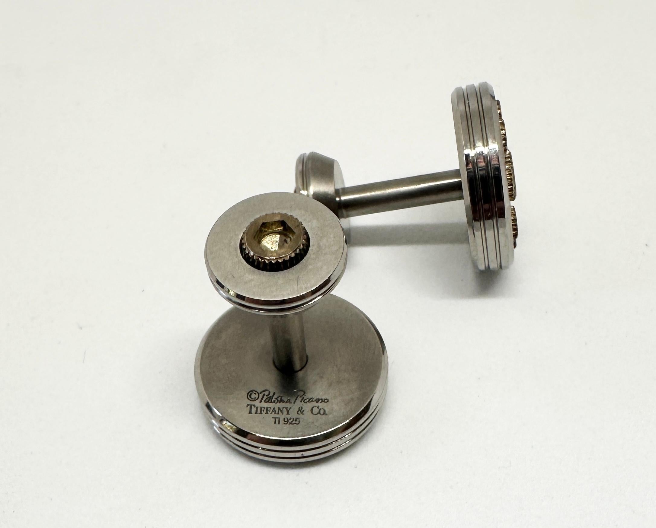 Boutons de manchette Turbo en titane et argent sterling de Paloma Picasso pour Tiffany & Co Bon état - En vente à San Rafael, CA
