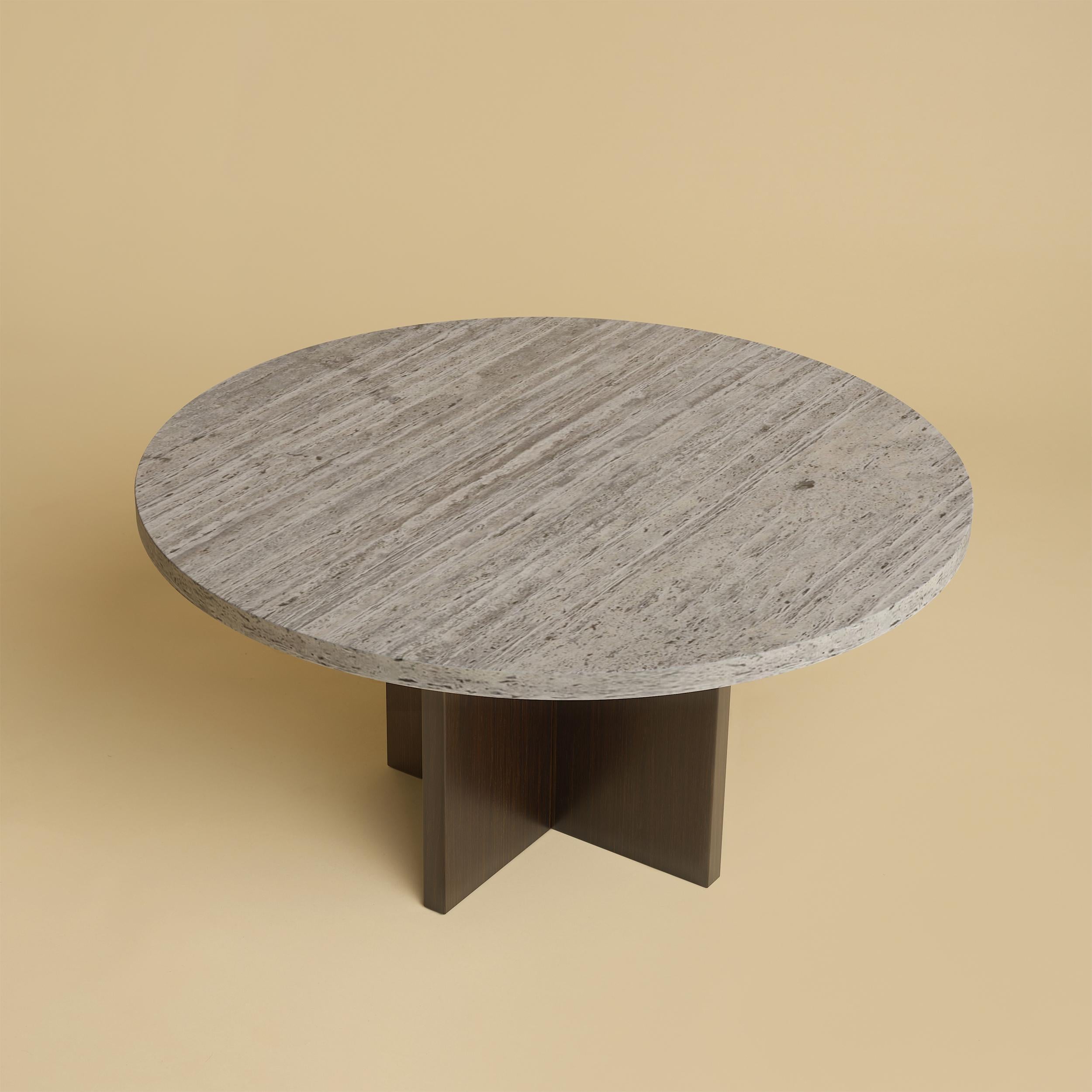 Italian Titanium Travertine and Smoked Oak Tinian Coffee Table by Lebanto For Sale