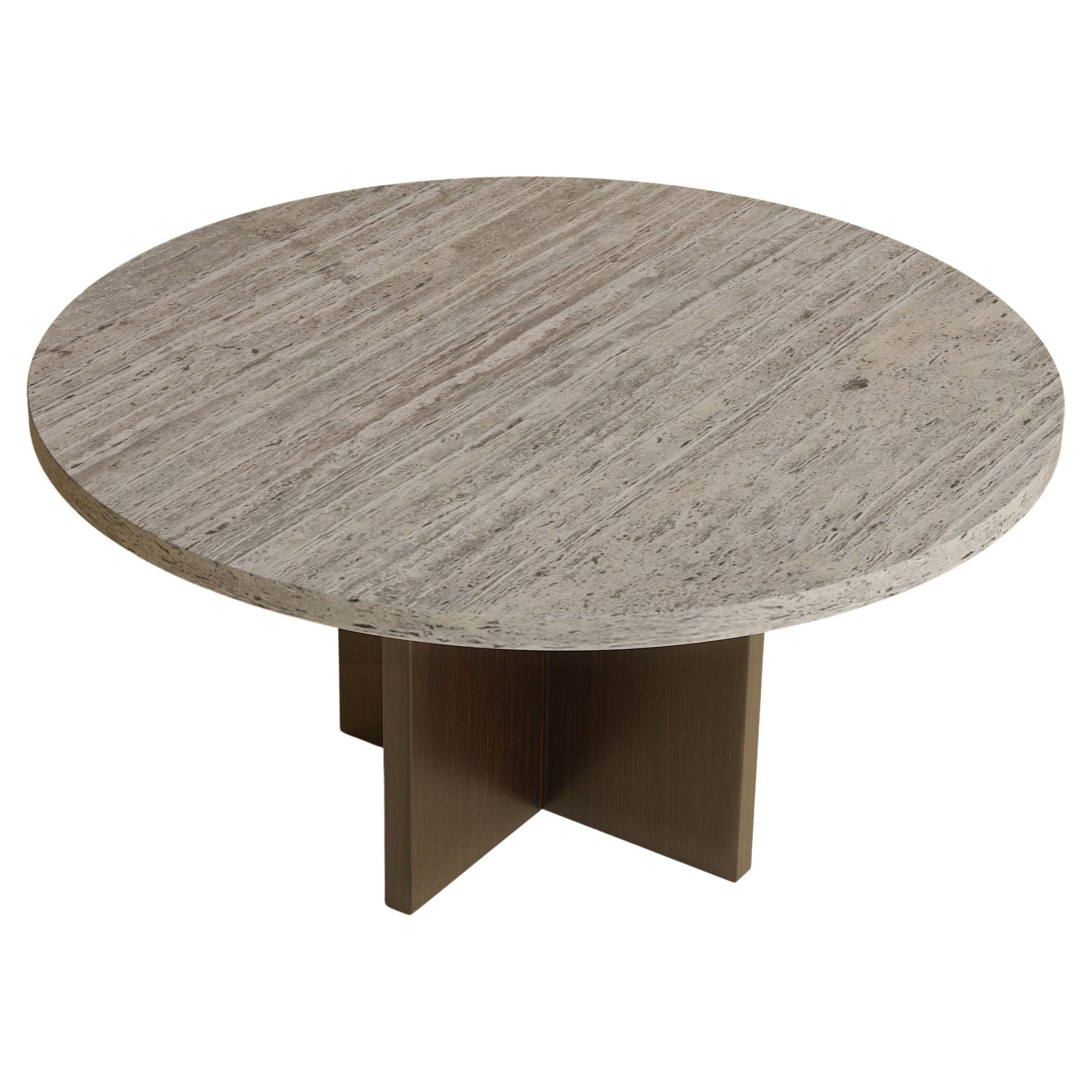 Titanium Travertine Marble Round Coffee Table, Made in Italy