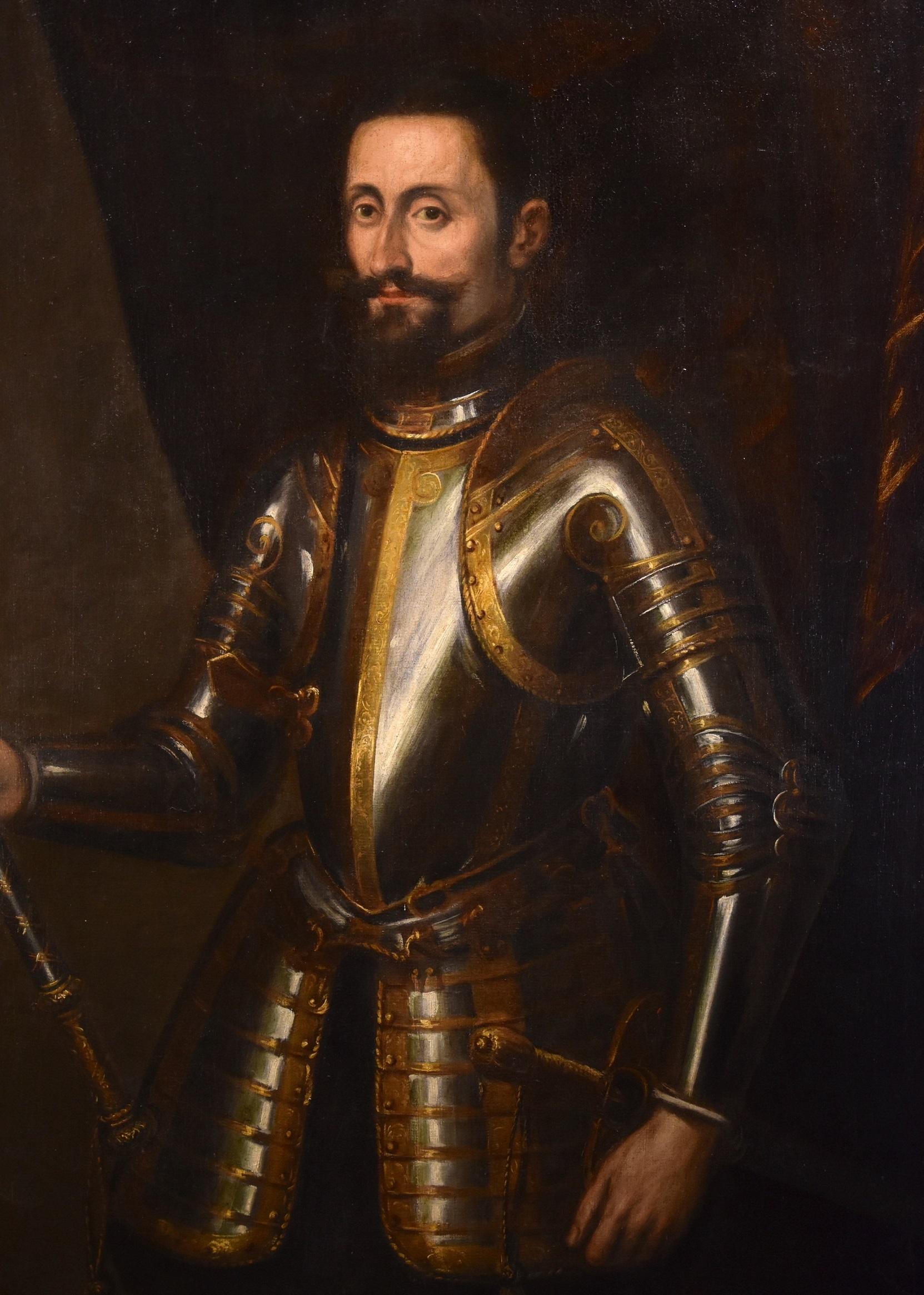 Portrait Knight Armour Titian Paint Oil on canvas Old master 16/17th Century - Old Masters Painting by Titian painter of the late 16th century