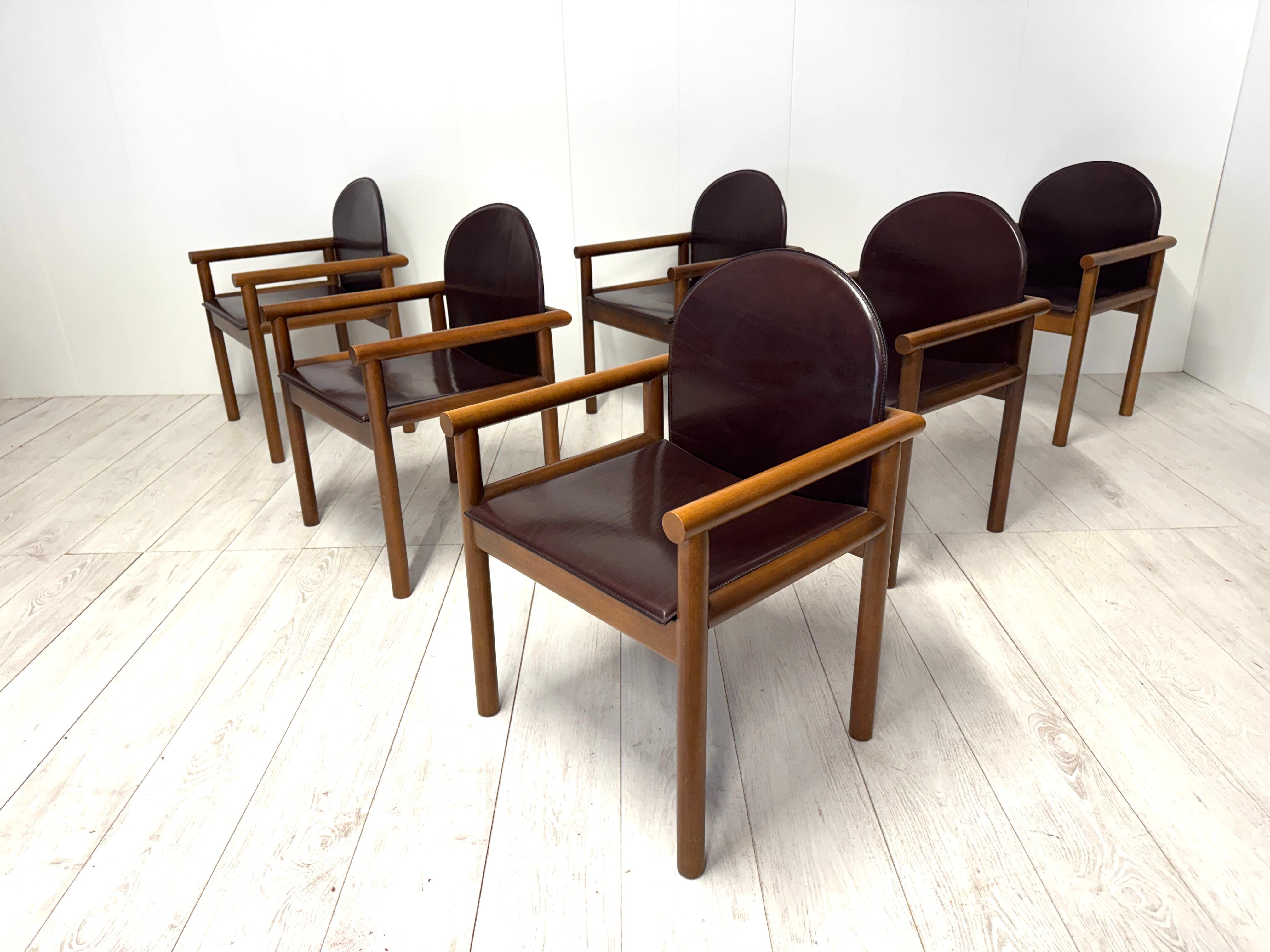 Leather Titina Ammannati, Giampiero Vitelli, Six chairs, prod. Catalan 1970s