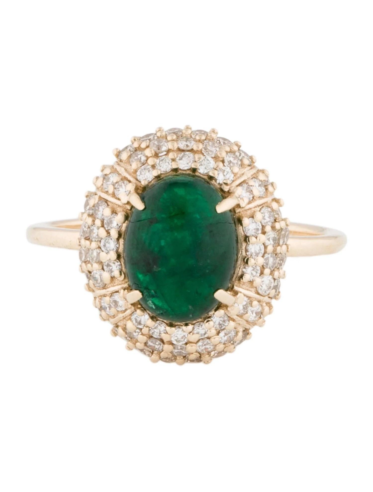 Artiste Bague cocktail en or jaune 4 carats avec cabochon ovale, émeraude et diamants 2,09 carats, taille : 7 en vente
