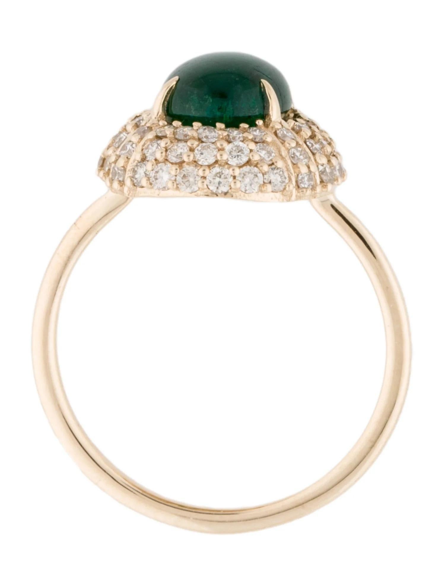 Bague cocktail en or jaune 4 carats avec cabochon ovale, émeraude et diamants 2,09 carats, taille : 7 Neuf - En vente à Holtsville, NY