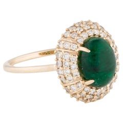 4K Anillo de cóctel de oro amarillo con cabujón ovalado de esmeralda y diamantes de 2,09 ct Tamaño: 7