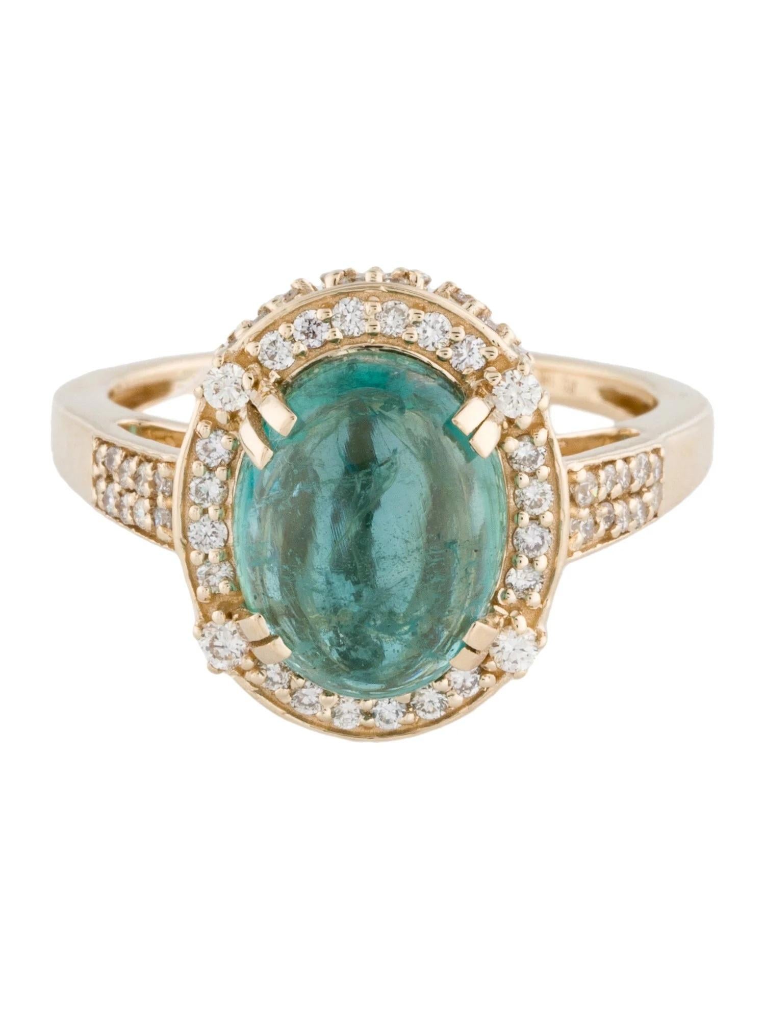 Título: Anillo de cóctel de oro amarillo de 14 quilates con cabujón ovalado de 3,69 ct de esmeralda y diamantes Artista en venta