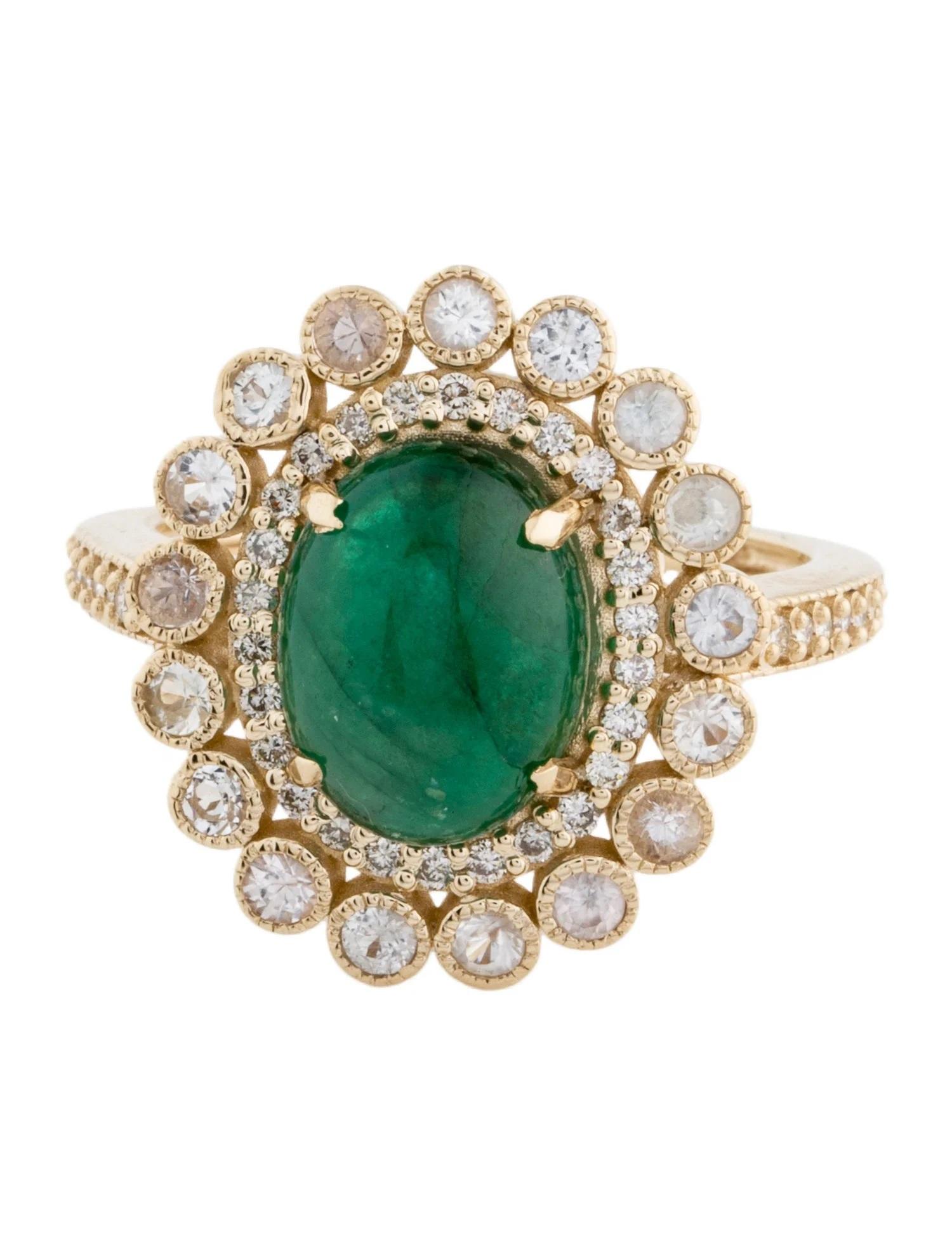 Artiste Titre de la bague cocktail en or jaune 14 carats, émeraude, saphir et diamant 4,14 carats, taille 7 en vente