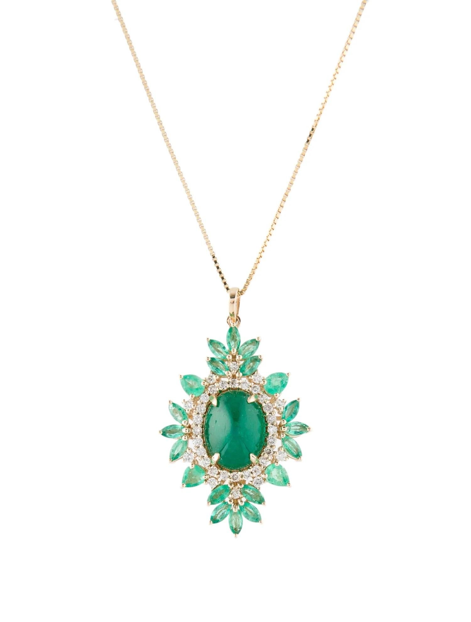 Marquise Cut Title: 14K Yellow Gold 6.01ctw Emerald & Diamond Pendant Necklace with Marquise For Sale